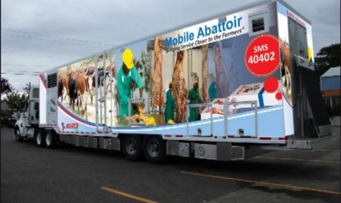 The Meatco mobile abattoir truck arrives at Rundu