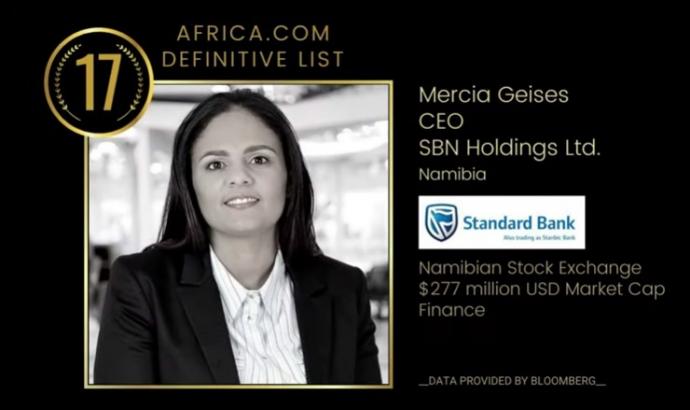 Standard Bank Namibia Holding's Mercia Geises enlisted in The Africa.com Definitive List of Women CEOs